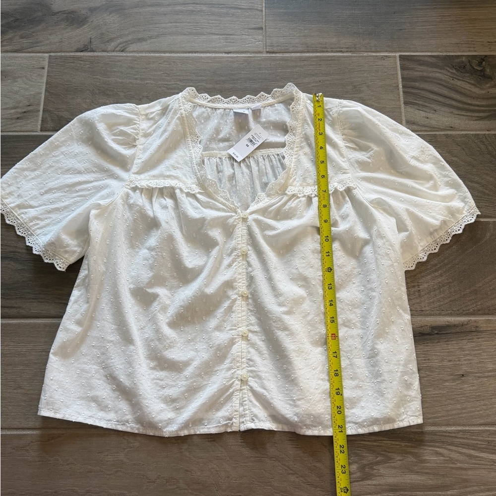 GAP White Ruffle Button-Front Blouse NWT size XS - Picture 4 of 9